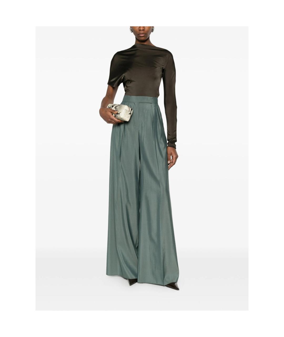 MAX MARA Зеленые шерстяные брюки широкие, фото 5