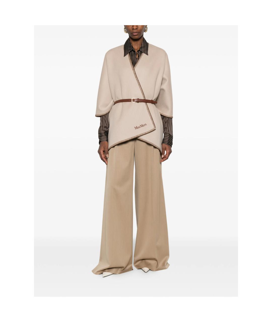 MAX MARA Бежевые шерстяные брюки широкие, фото 4