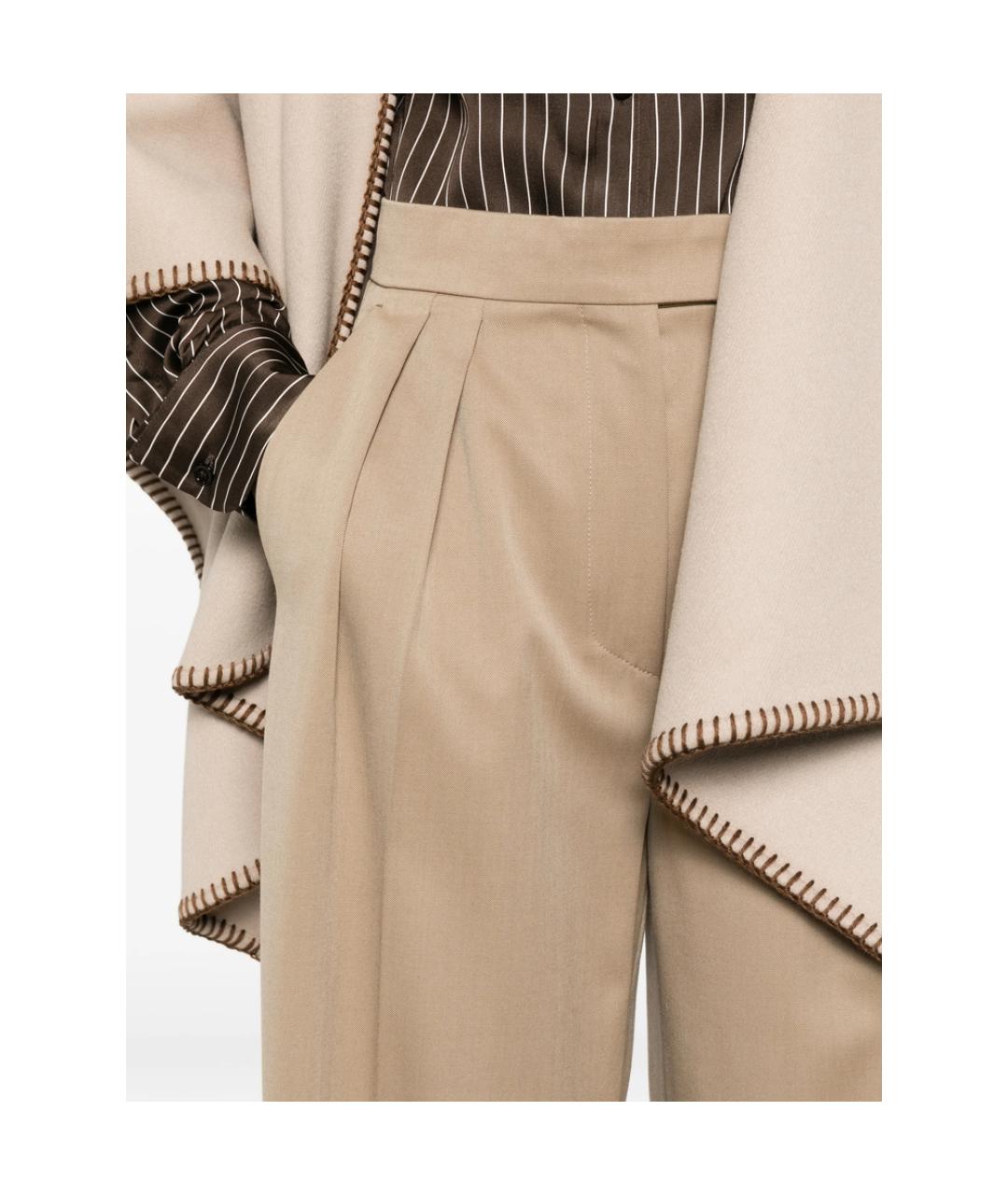 MAX MARA Бежевые шерстяные брюки широкие, фото 3