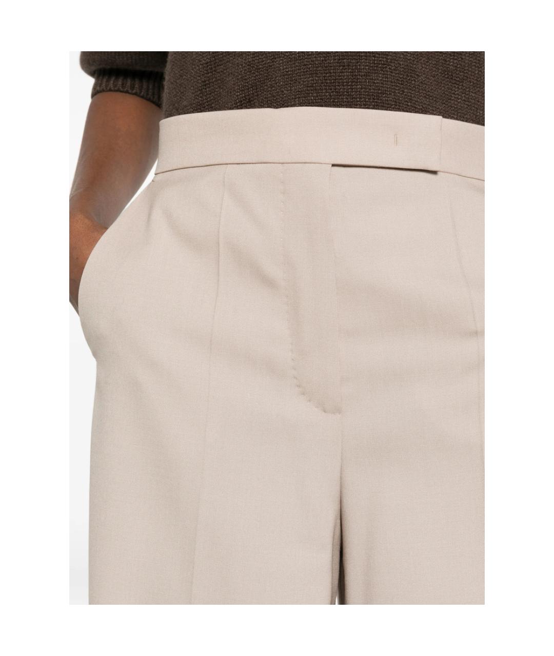MAX MARA Бежевые шерстяные прямые брюки, фото 4