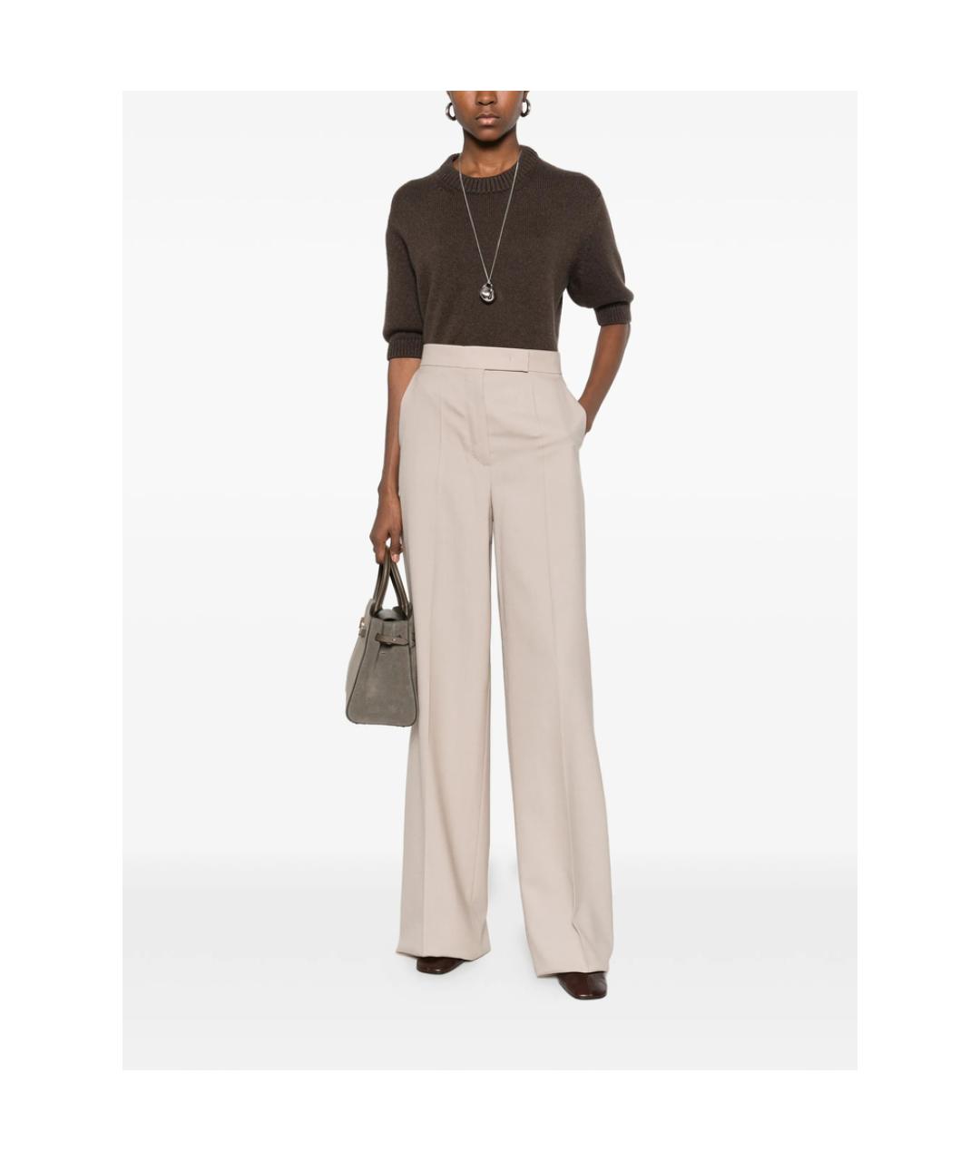 MAX MARA Бежевые шерстяные прямые брюки, фото 2