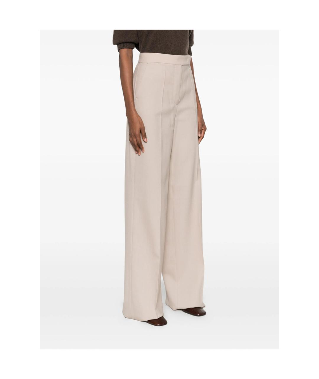 MAX MARA Бежевые шерстяные прямые брюки, фото 5