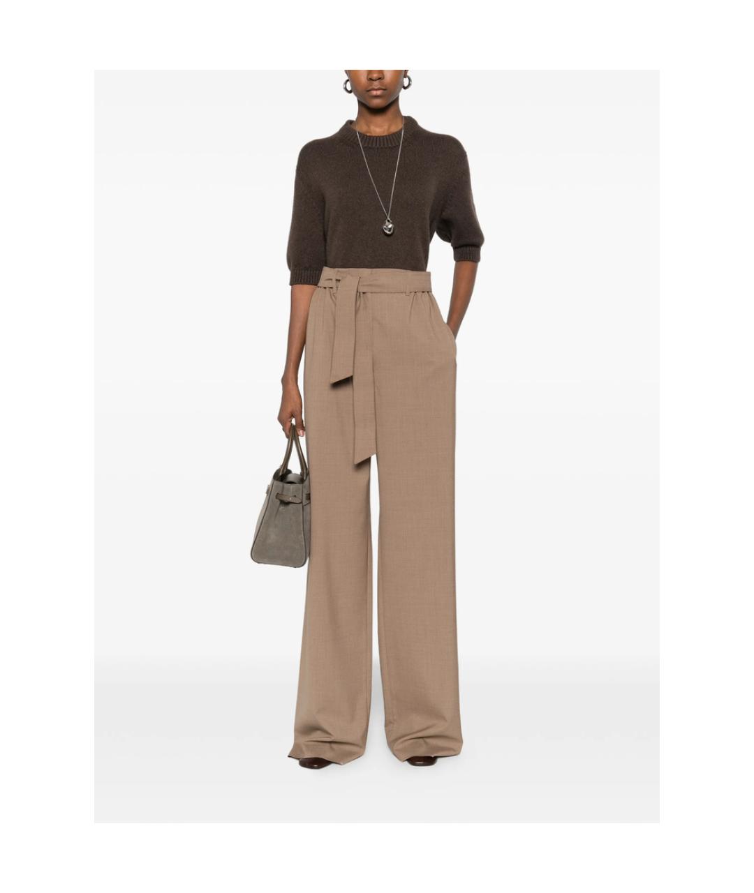 MAX MARA Коричневые шерстяные прямые брюки, фото 3