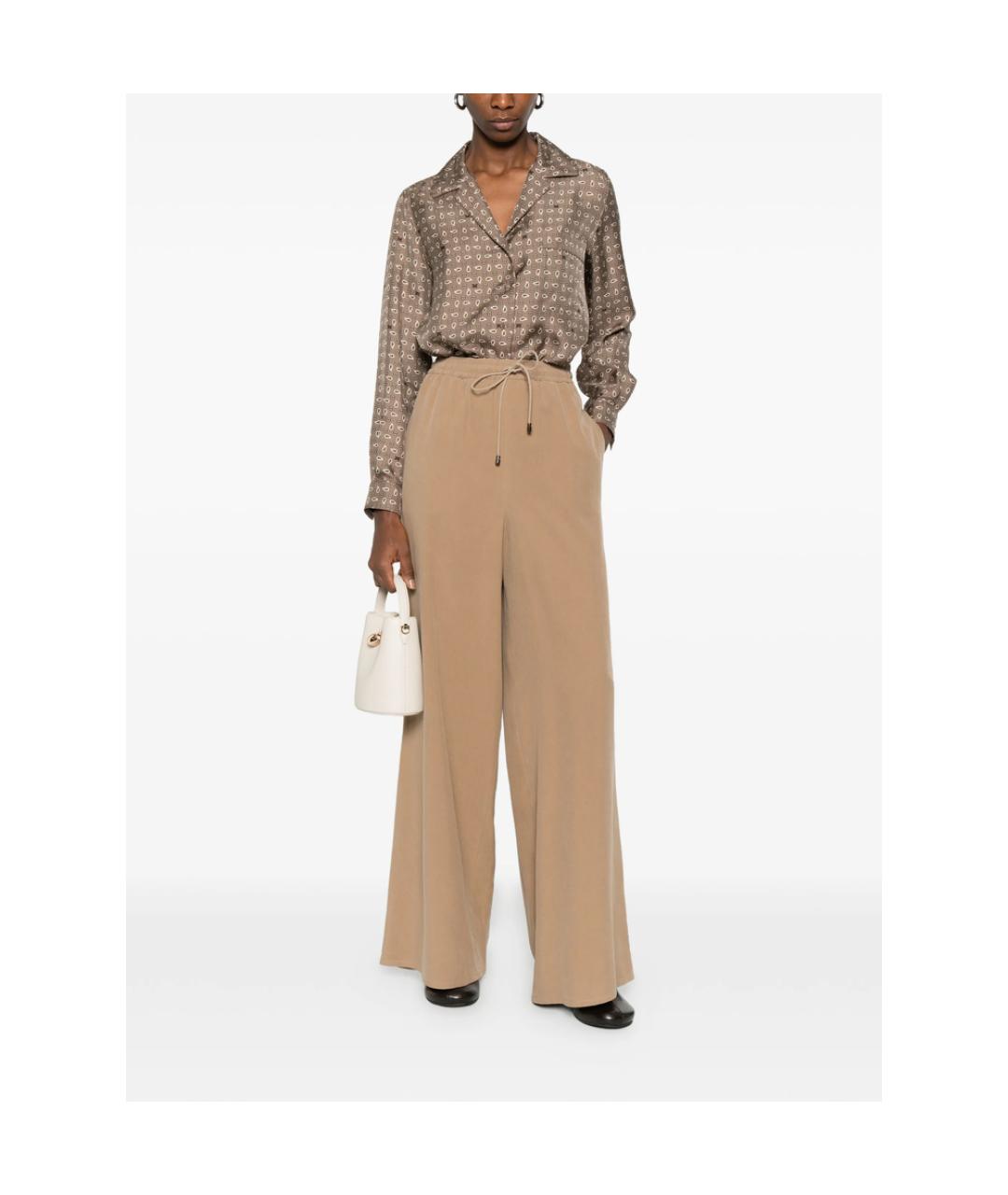 MAX MARA Бежевые шелковые брюки широкие, фото 4
