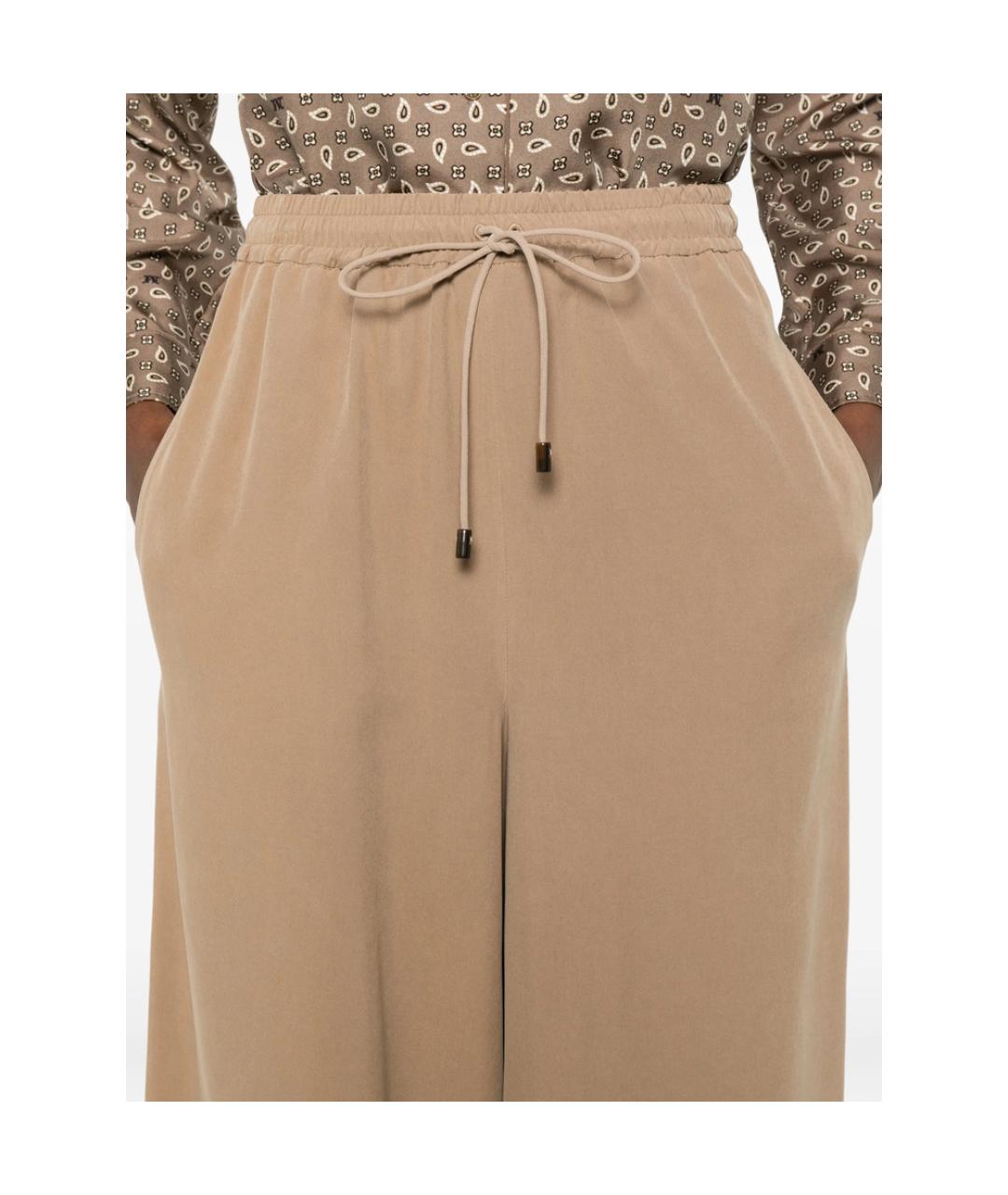 MAX MARA Бежевые шелковые брюки широкие, фото 2