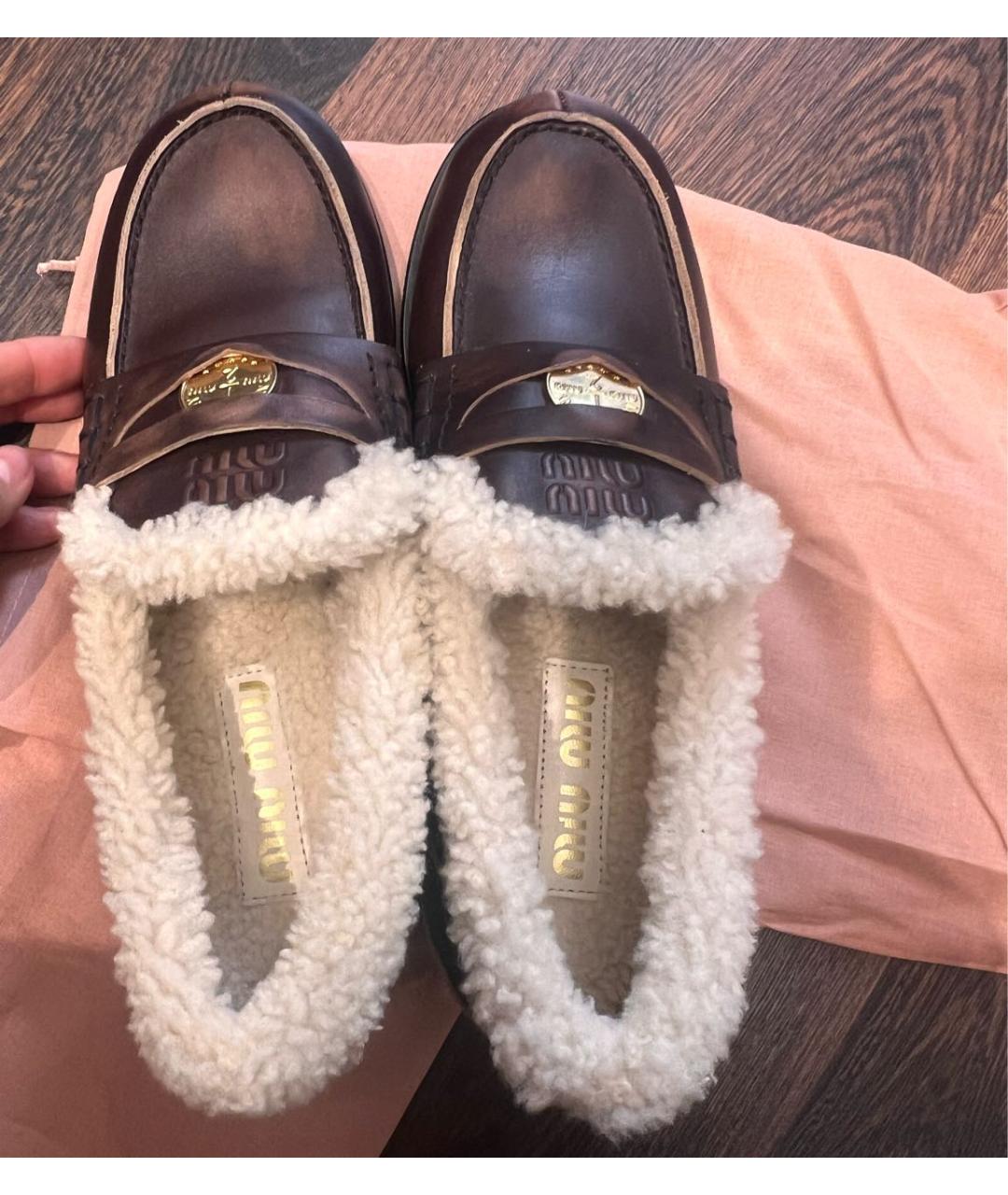 MIU MIU Коричневые кожаные ботинки, фото 4