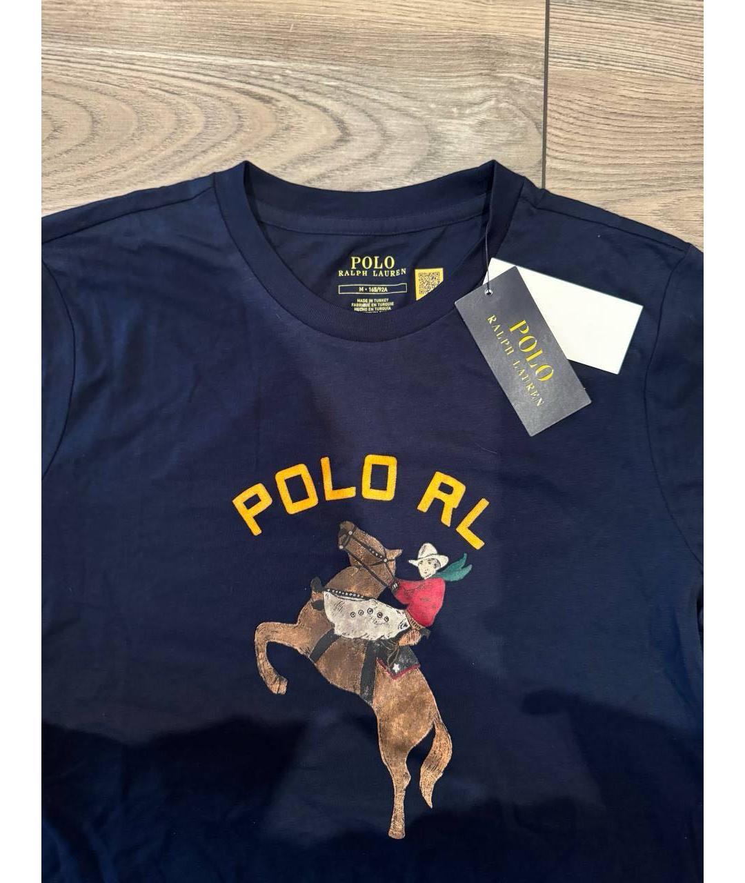 POLO RALPH LAUREN Темно-синяя хлопковая футболка, фото 2