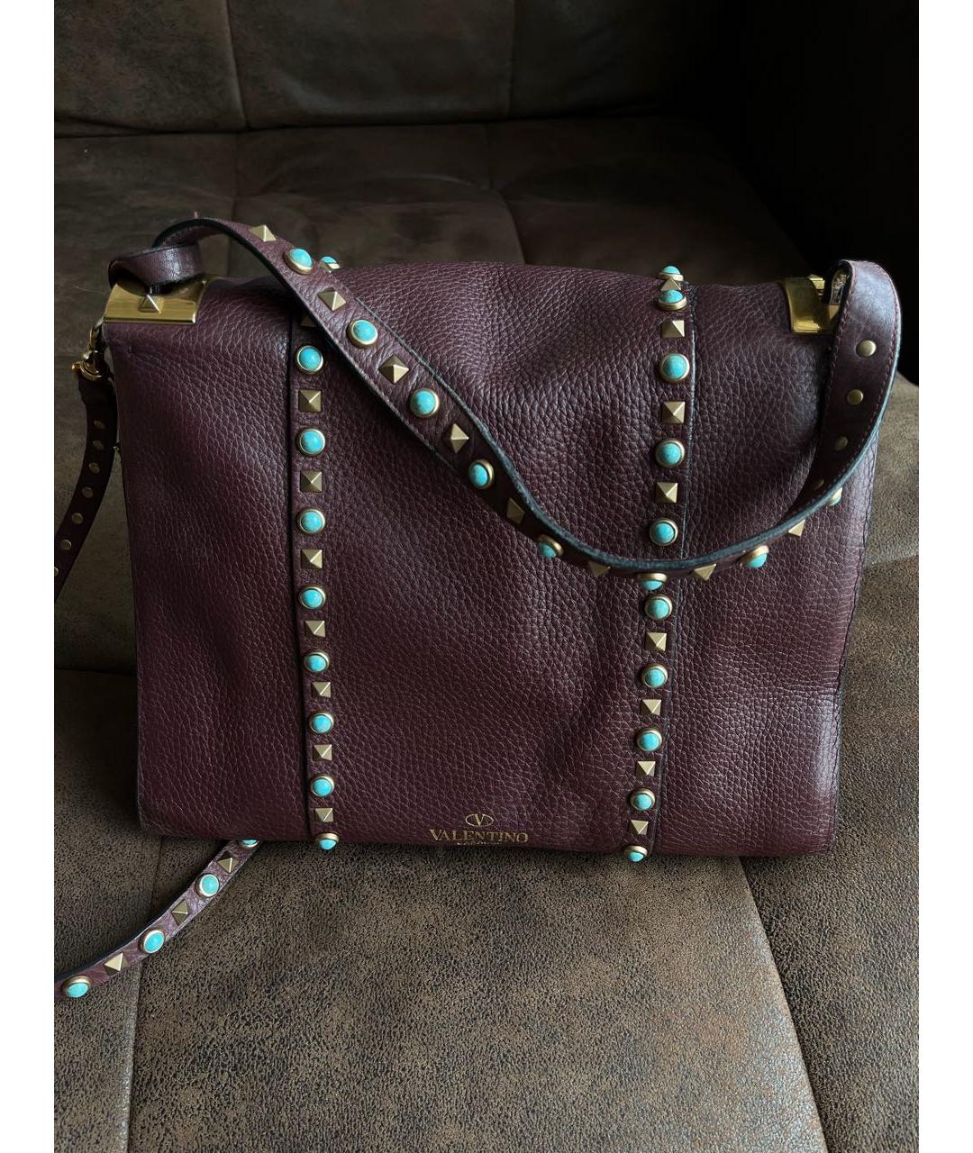 VALENTINO Бордовая кожаная сумка через плечо, фото 4