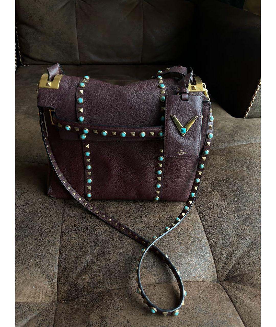 VALENTINO Бордовая кожаная сумка через плечо, фото 5