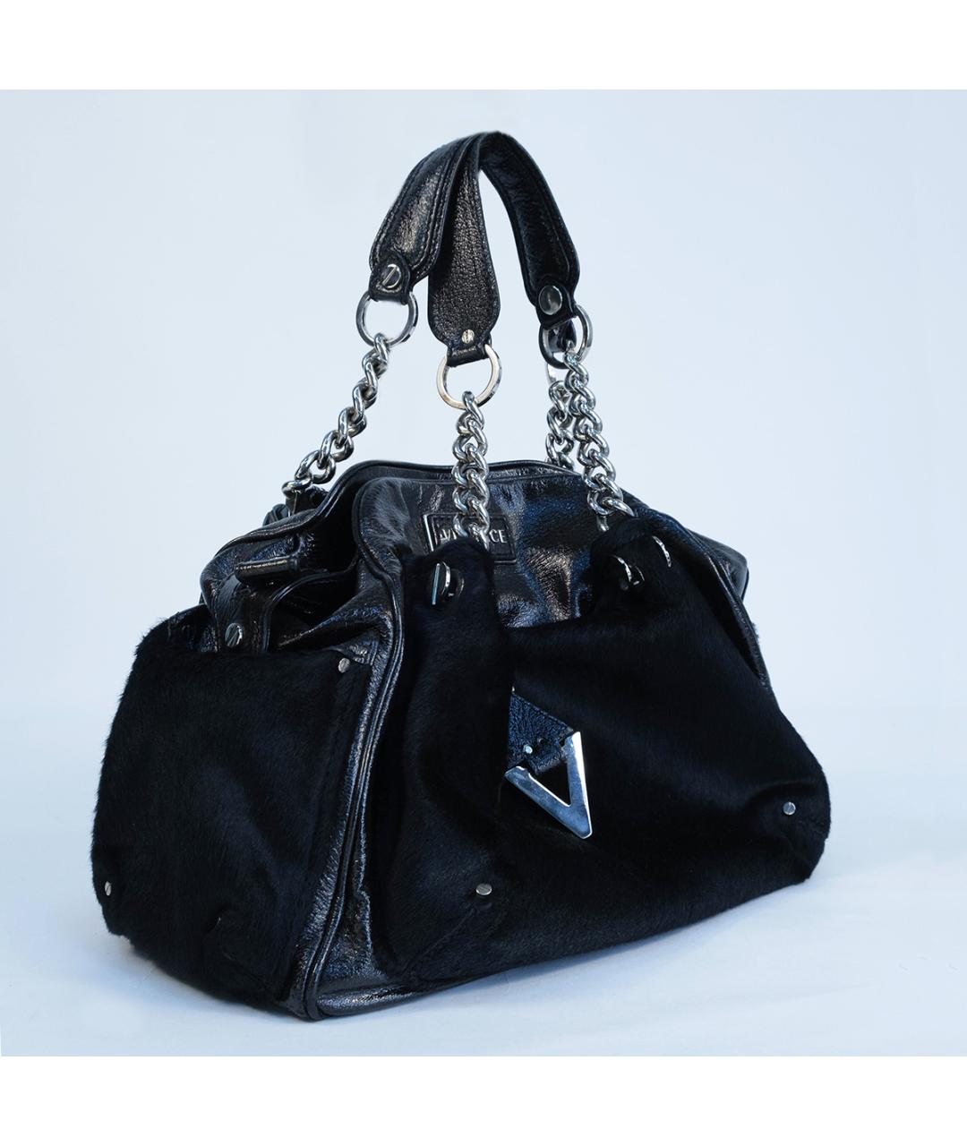 VERSACE Черная кожаная сумка тоут, фото 3