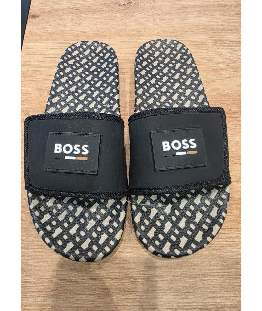 HUGO BOSS Черные синтетические сандалии и шлепанцы, фото 4