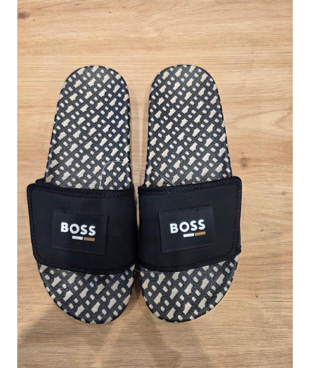 HUGO BOSS Черные синтетические сандалии и шлепанцы, фото 3