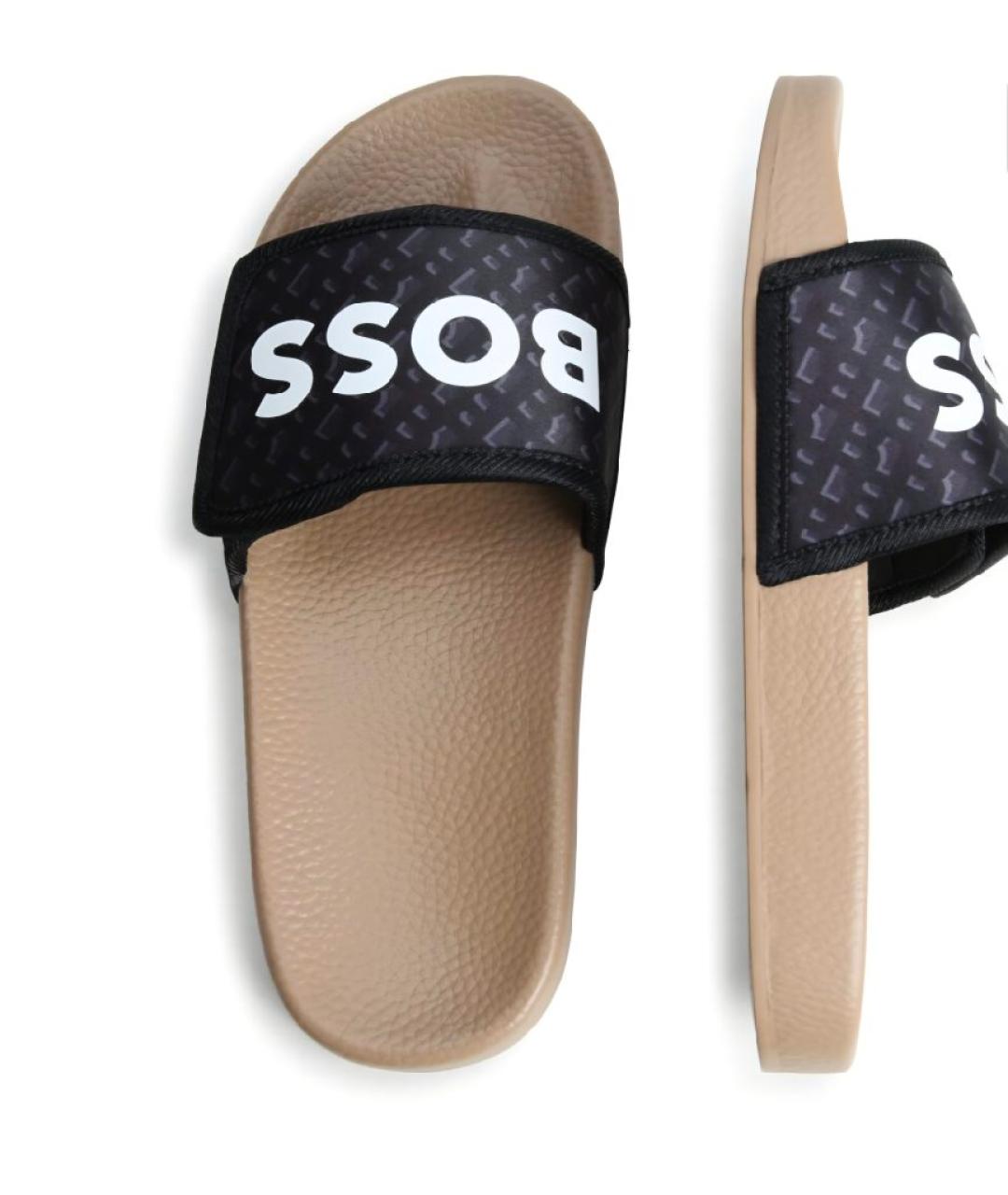 HUGO BOSS Черные синтетические сандалии и шлепанцы, фото 2