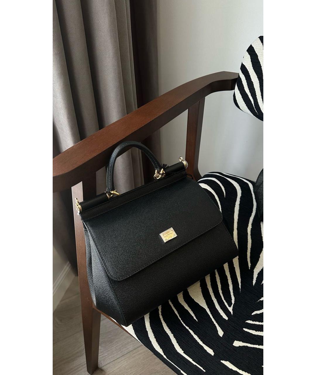 DOLCE&GABBANA Черная кожаная сумка с короткими ручками, фото 2