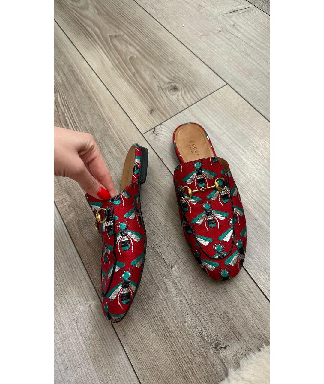 GUCCI Красные кожаные мюли, фото 5
