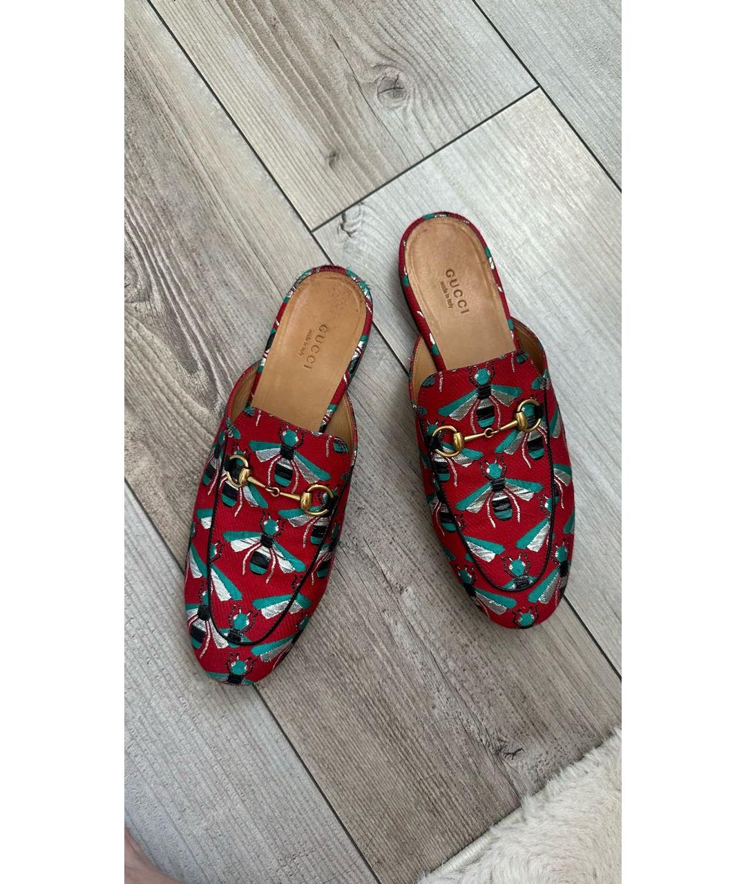 GUCCI Красные кожаные мюли, фото 3