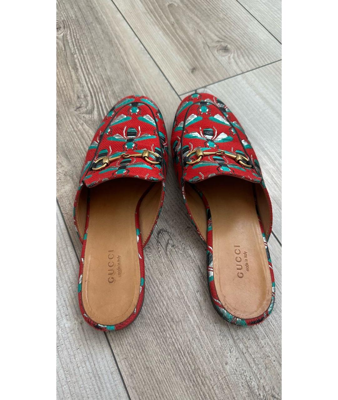 GUCCI Красные кожаные мюли, фото 4