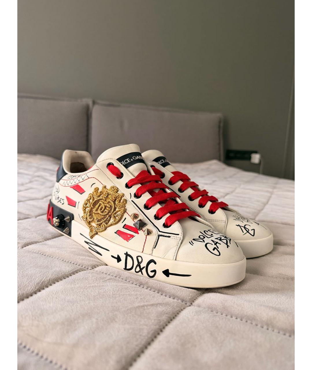 DOLCE&GABBANA Белые кожаные низкие кроссовки / кеды, фото 2