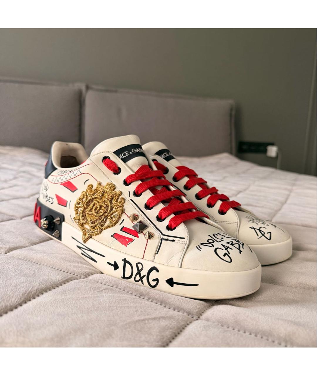 DOLCE&GABBANA Белые кожаные низкие кроссовки / кеды, фото 4