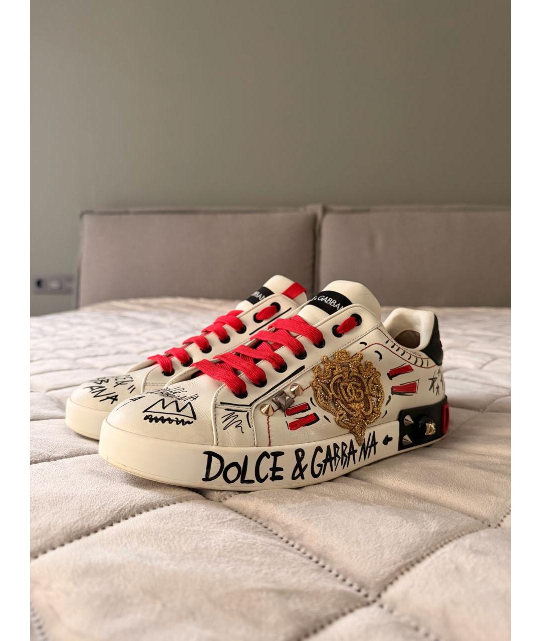 DOLCE&GABBANA Белые кожаные низкие кроссовки / кеды, фото 3