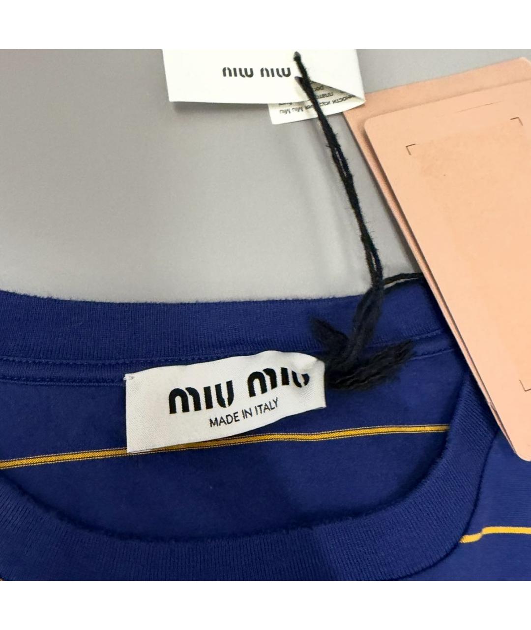 MIU MIU Синяя хлопковая футболка, фото 3