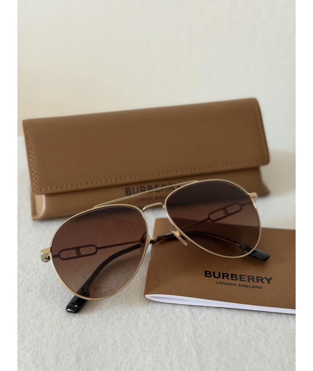 BURBERRY Золотые металлические солнцезащитные очки, фото 9