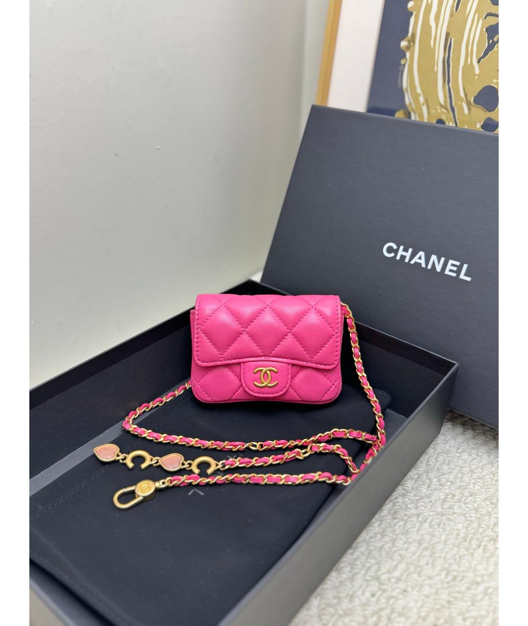 CHANEL Розовая кожаная сумка через плечо, фото 10