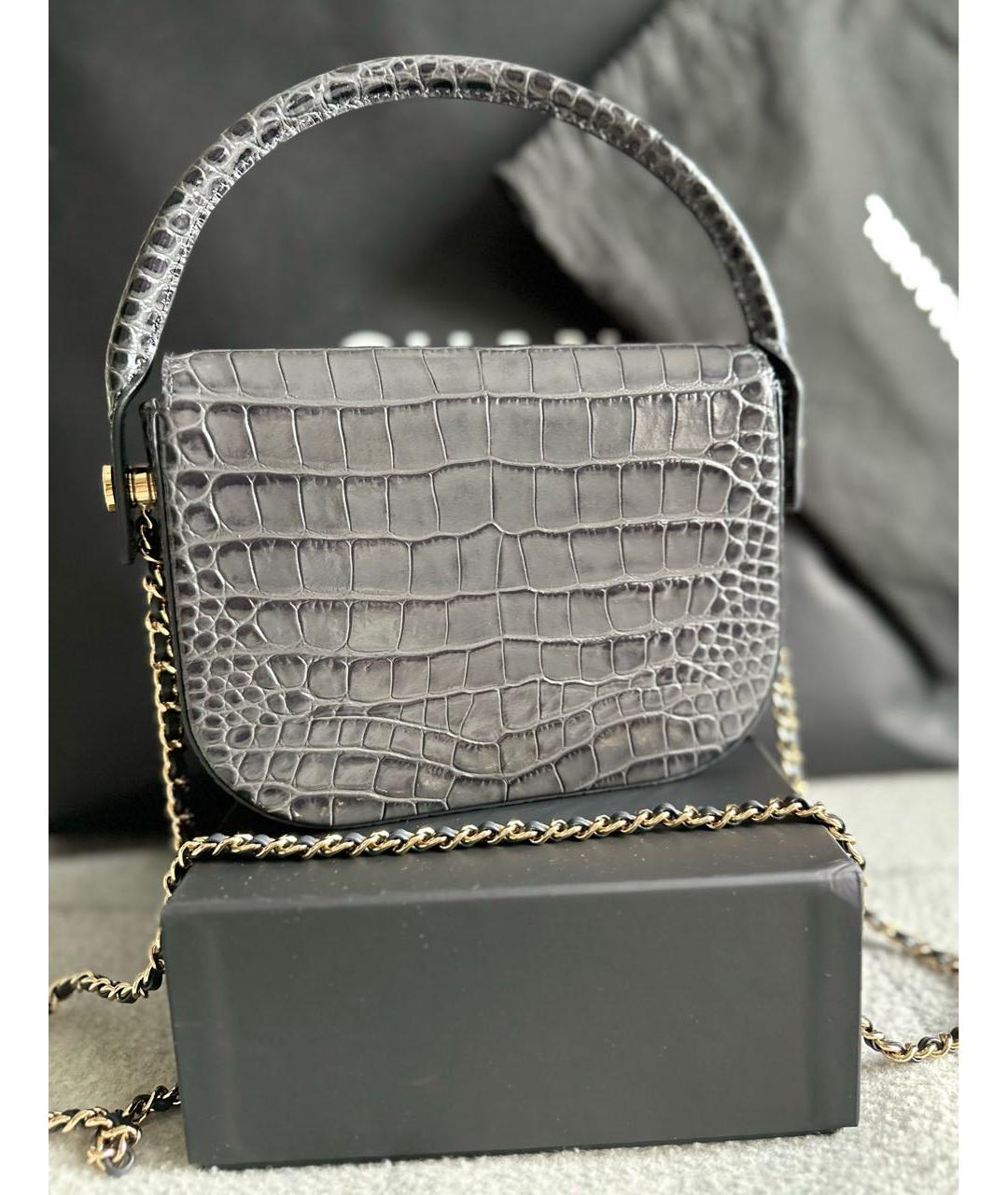 CHANEL Антрацитовая кожаная сумка с короткими ручками, фото 3