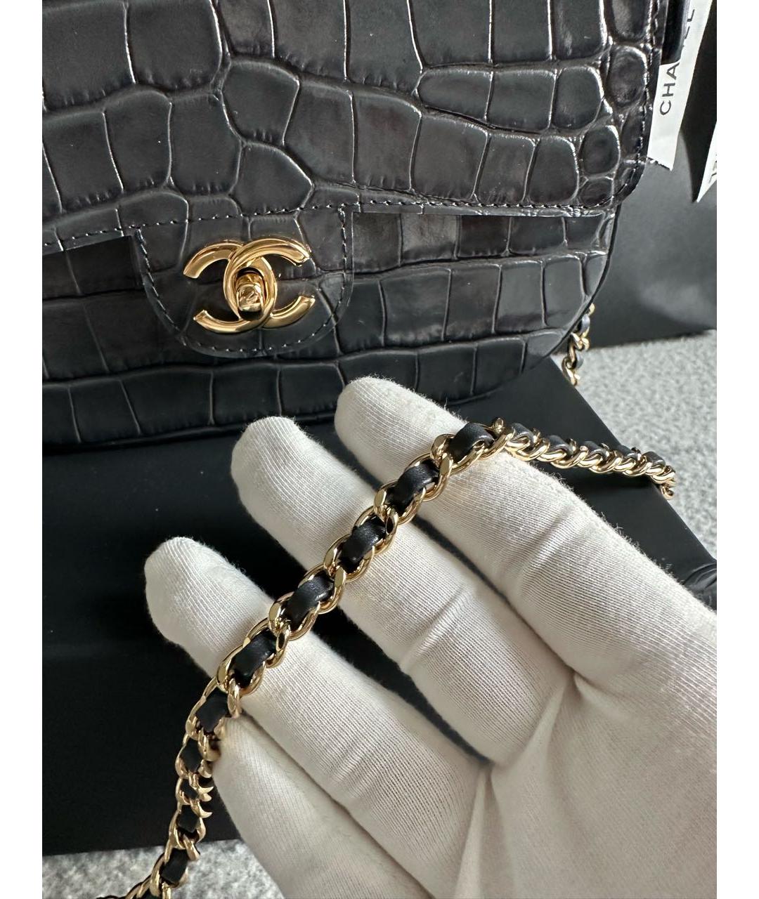 CHANEL Антрацитовая кожаная сумка с короткими ручками, фото 5