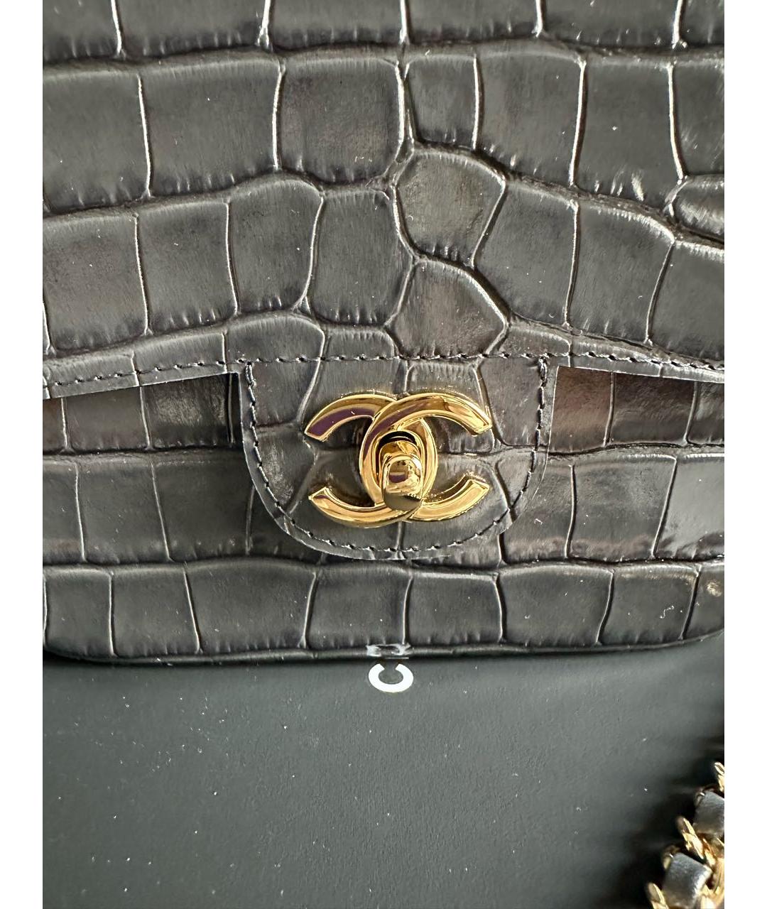 CHANEL Антрацитовая кожаная сумка с короткими ручками, фото 6