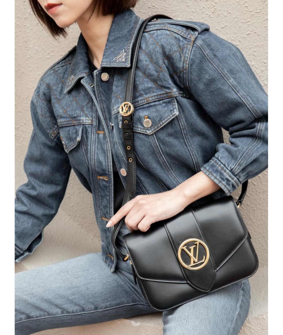 LOUIS VUITTON Черная кожаная сумка через плечо, фото 9