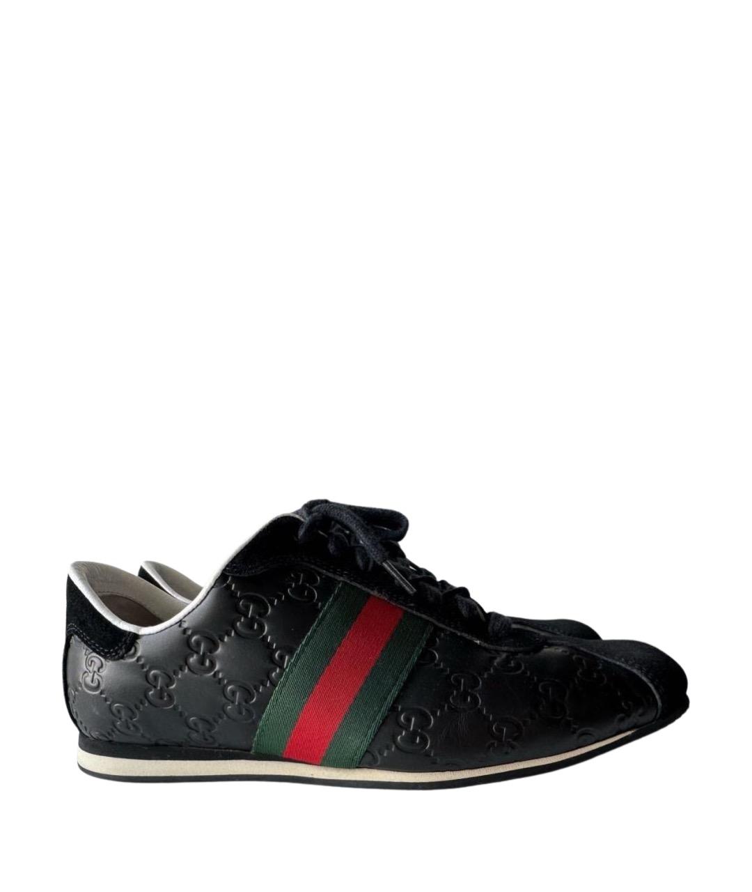 GUCCI Черные кожаные кеды, фото 1