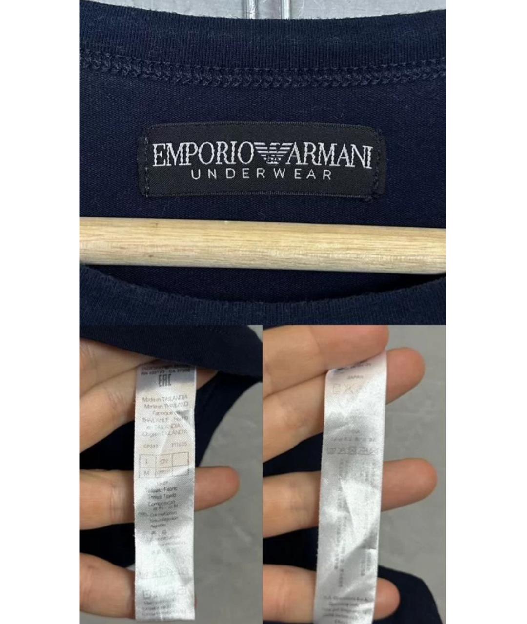 EMPORIO ARMANI Темно-синяя хлопко-эластановая футболка, фото 5
