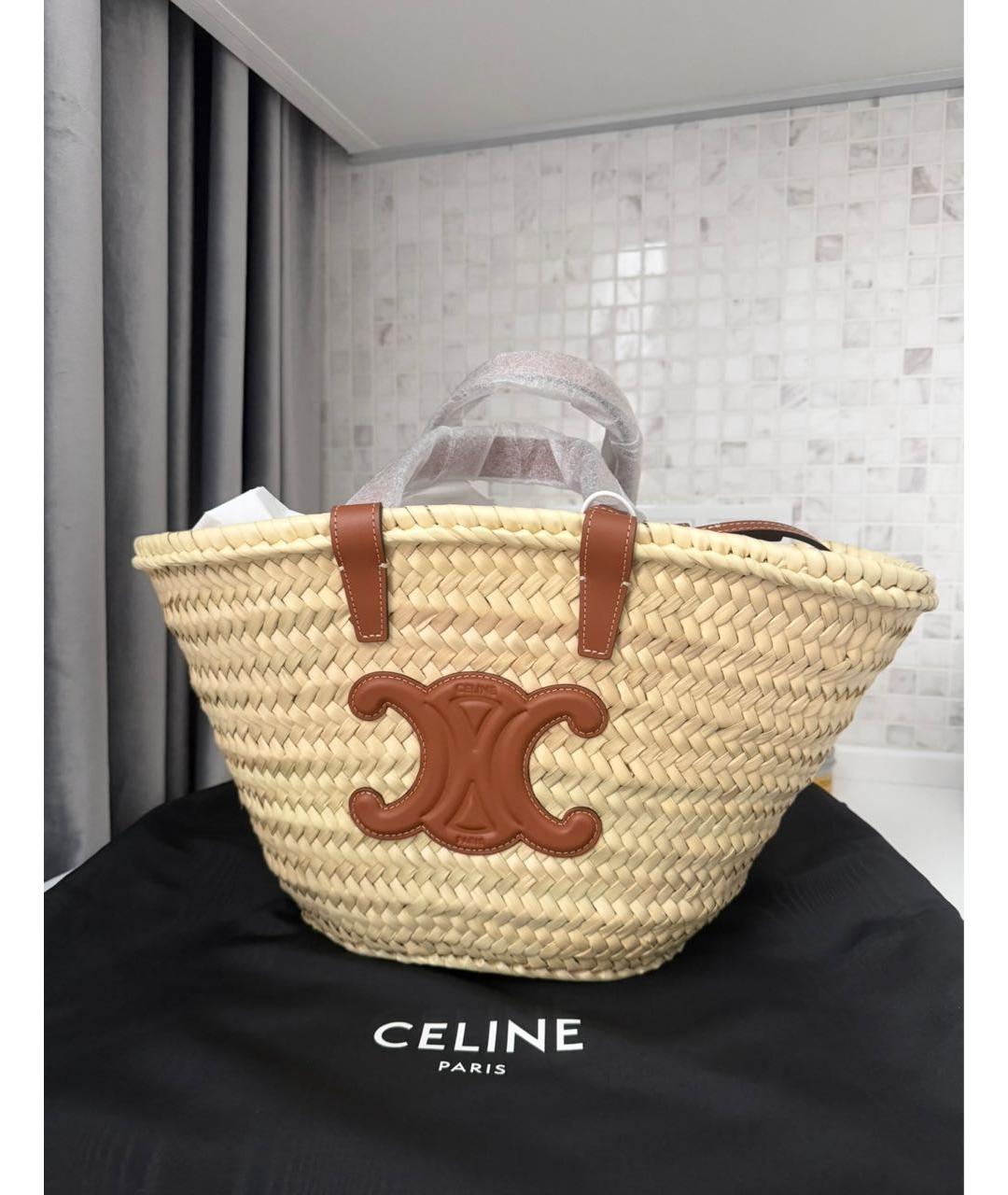 CELINE Бежевая плетеная пляжная сумка, фото 5