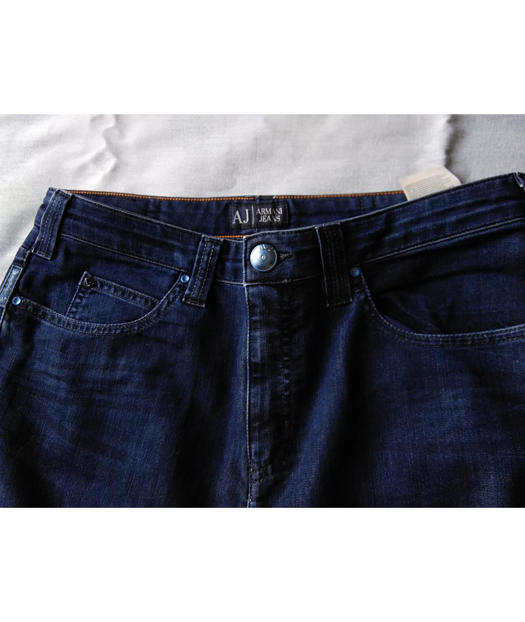 ARMANI JEANS Темно-синие хлопко-полиэстеровые прямые джинсы, фото 4
