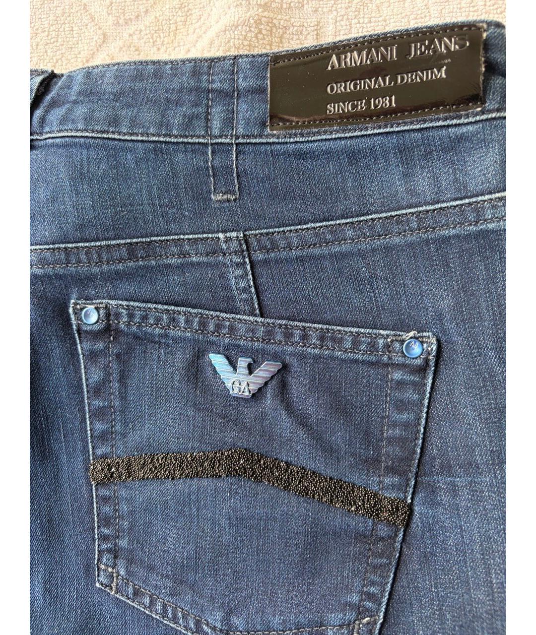 ARMANI JEANS Темно-синие хлопко-полиэстеровые прямые джинсы, фото 7