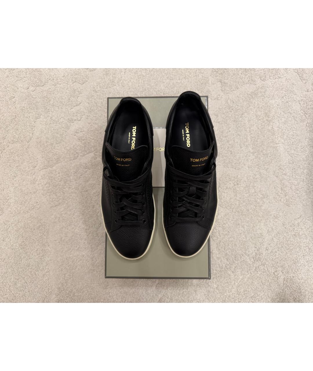 TOM FORD Черные кожаные низкие кроссовки / кеды, фото 4