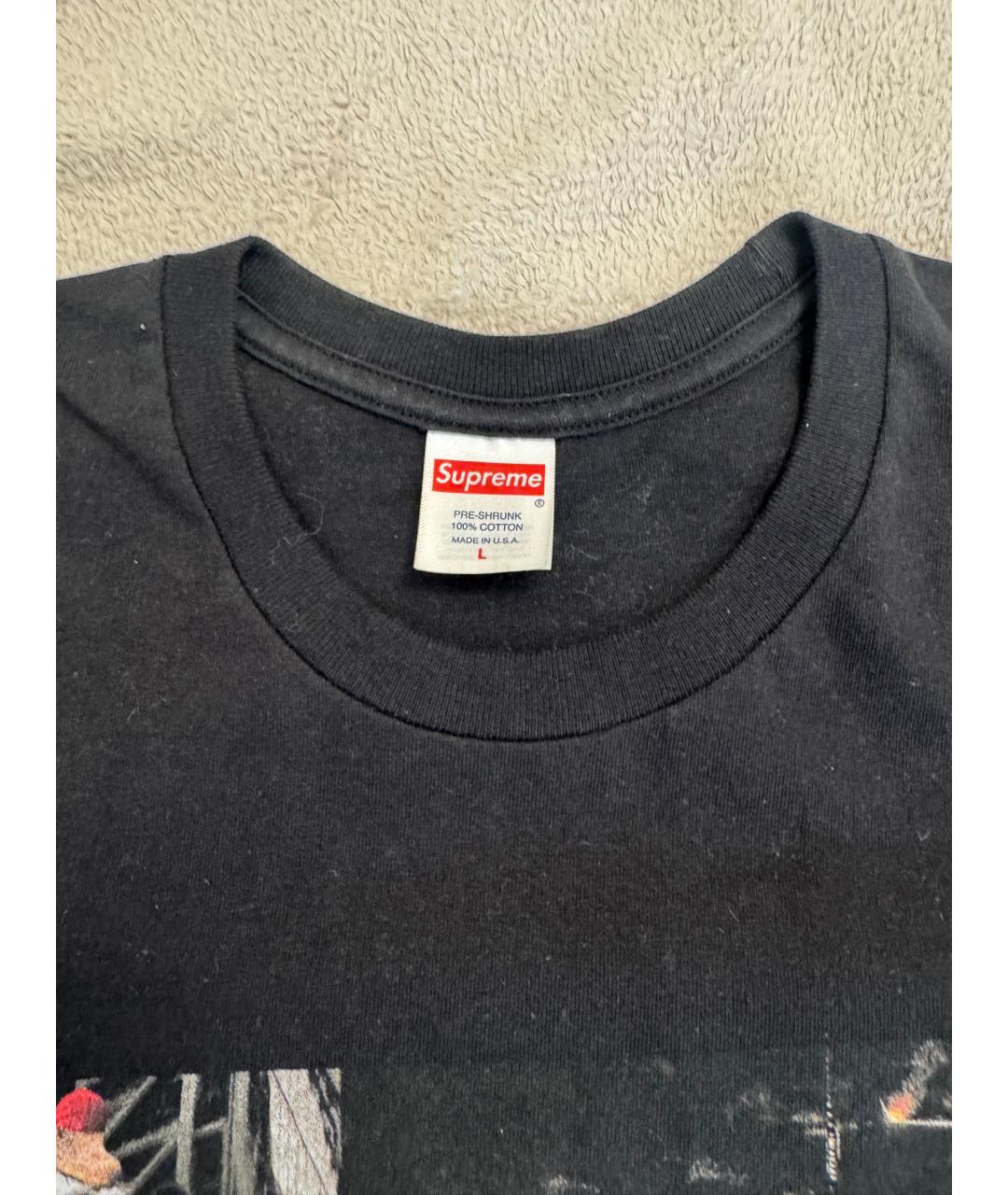 SUPREME Черная хлопковая футболка, фото 3