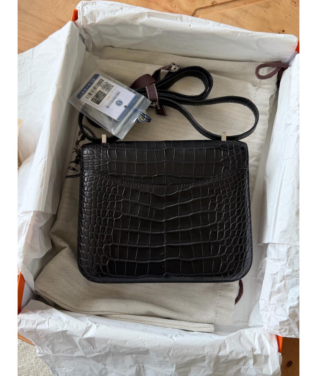 HERMES Черная сумка через плечо из экзотической кожи, фото 2