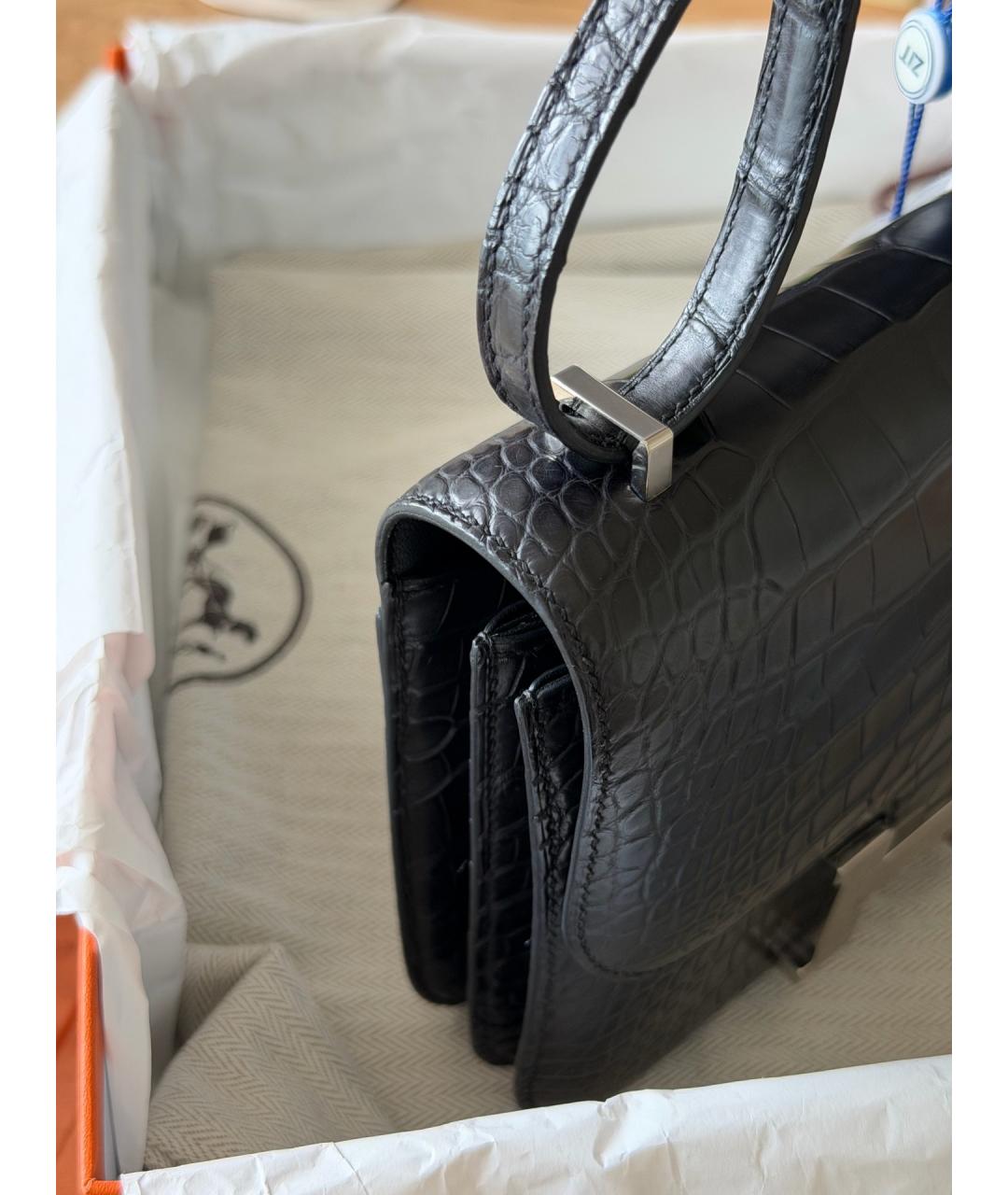 HERMES Черная сумка через плечо из экзотической кожи, фото 4