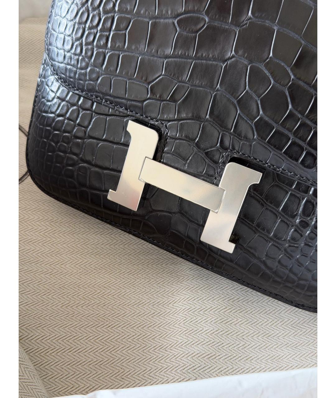 HERMES Черная сумка через плечо из экзотической кожи, фото 6