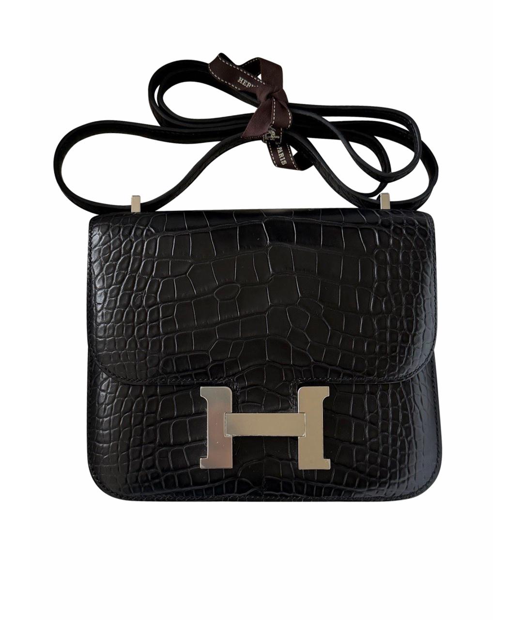 HERMES Черная сумка через плечо из экзотической кожи, фото 1