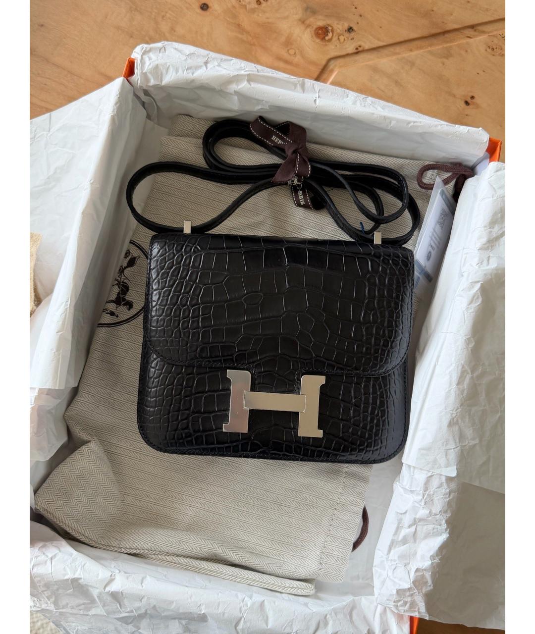 HERMES Черная сумка через плечо из экзотической кожи, фото 9