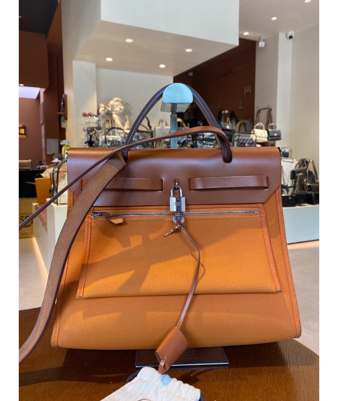 HERMES Оранжевая тканевая сумка через плечо, фото 3