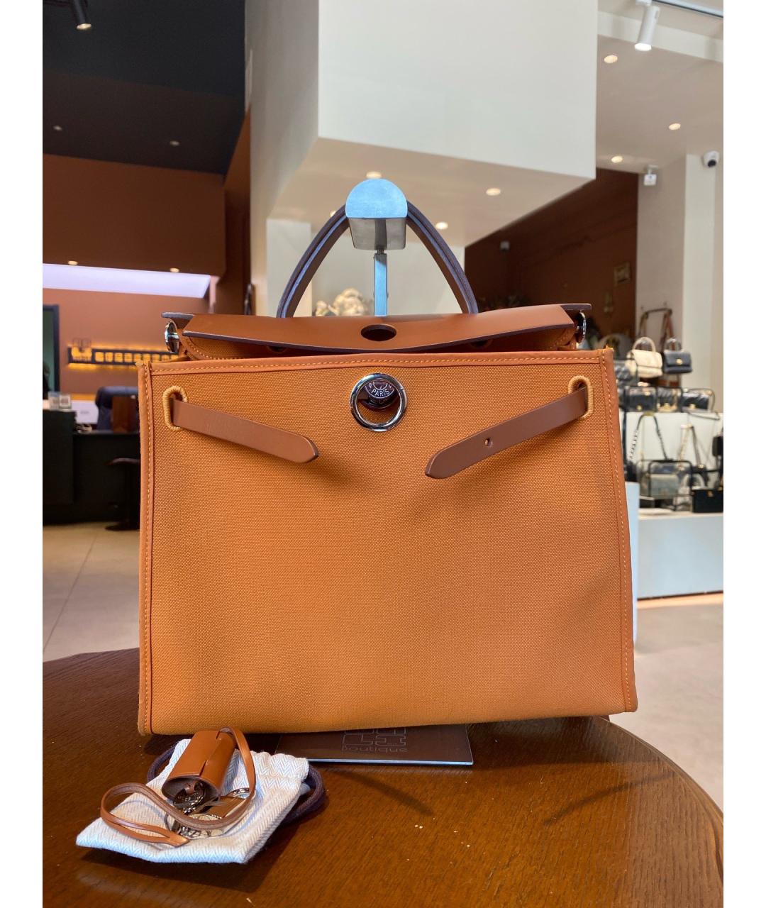 HERMES Оранжевая тканевая сумка через плечо, фото 5