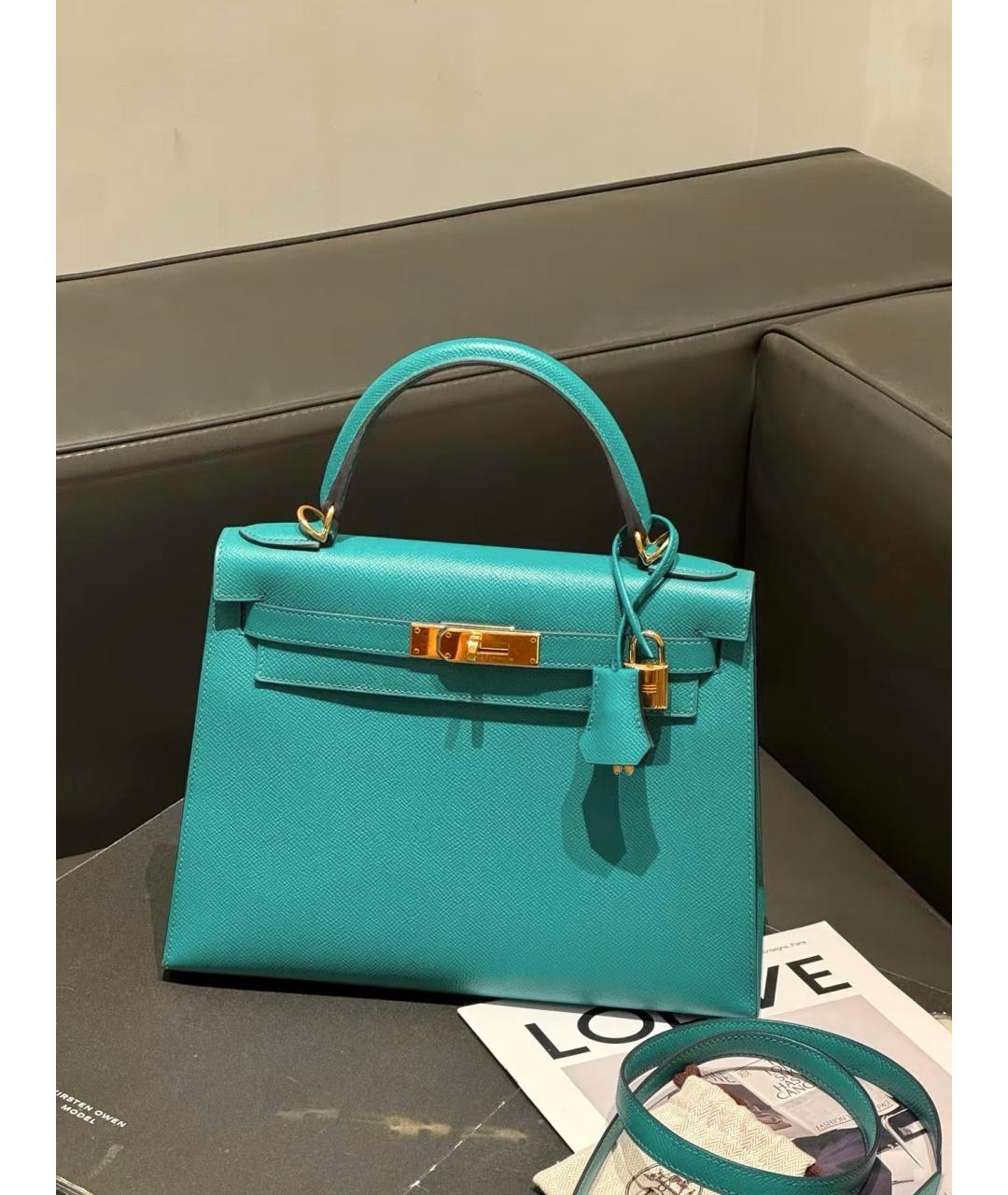 HERMES Зеленая кожаная сумка с короткими ручками, фото 2