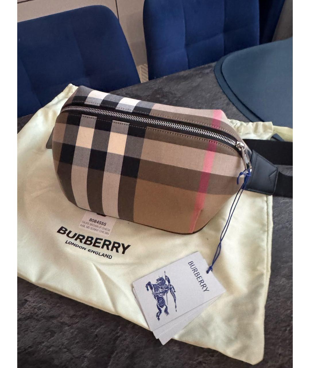 BURBERRY Бежевая тканевая поясная сумка, фото 4