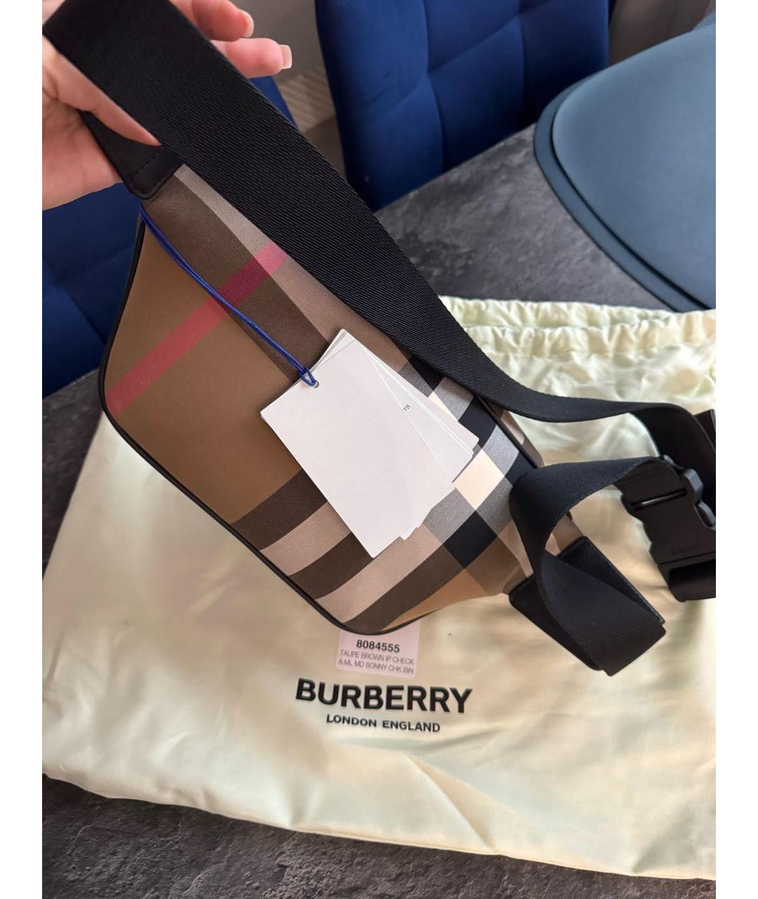 BURBERRY Бежевая тканевая поясная сумка, фото 5