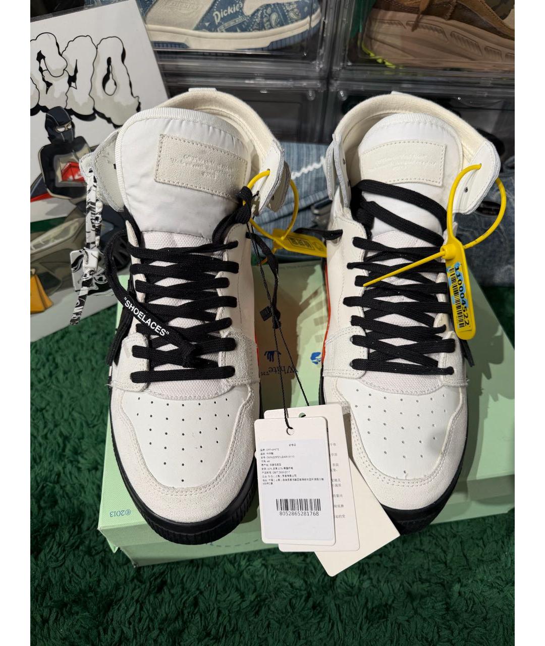 OFF-WHITE Белые кожаные высокие кроссовки / кеды, фото 2