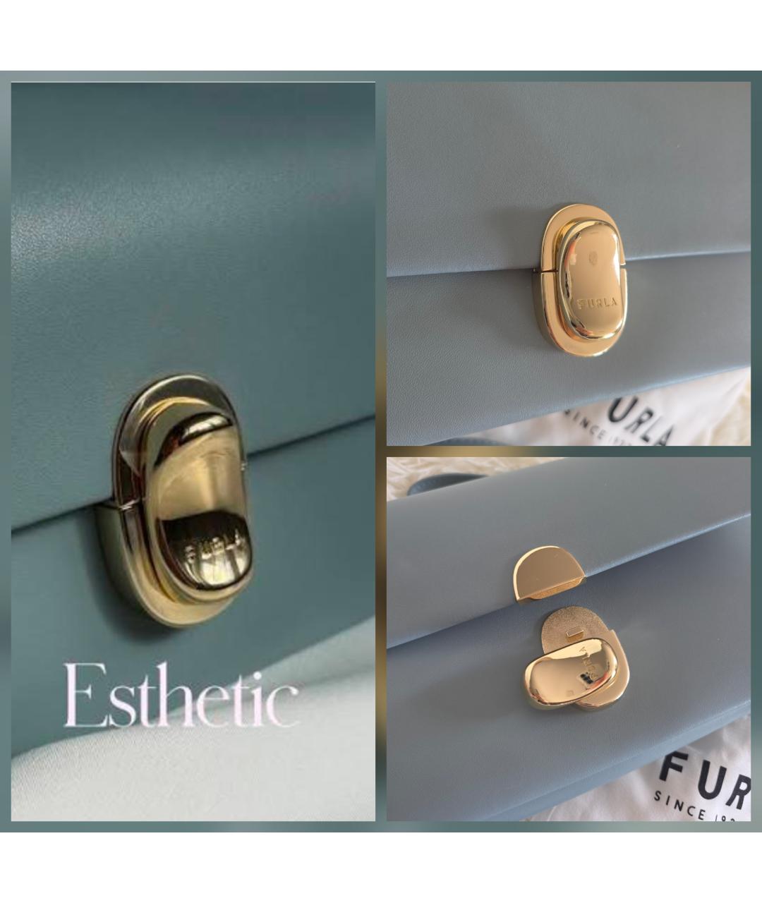 FURLA Голубая кожаная сумка через плечо, фото 5